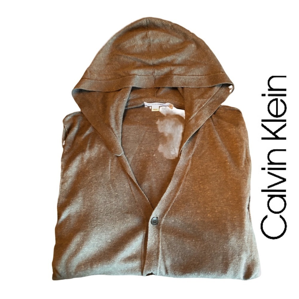 Calvin Klein Hooded Button Front‎ Cardigan Sweater in Grey, Size M